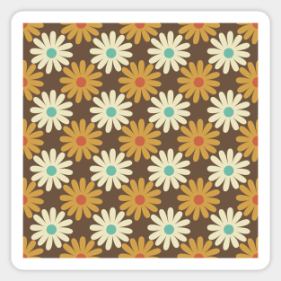 Retro Daisies Pattern in Brown Sticker